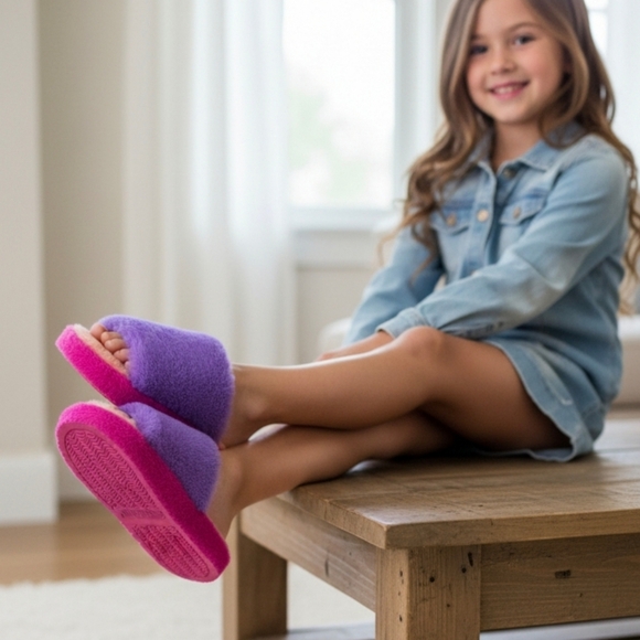 Steve Madden ✦ Frillz Slippers ✦ Faux Fur Colorblock w/ Open Toe Cozy Grip Sole - Picture 7 of 16